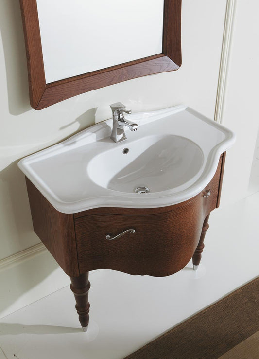 Dafne Italian Design Mobile da bagno classico Misura: L.86 P.54 cm con lavabo integrato con cassetti e specchio rettangolare con cornice - Finitura: Finitura Noce - 100% made in Italy