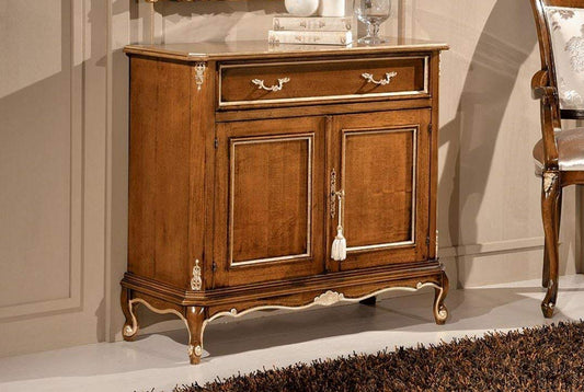 Dafne Italian Design Credenza 2 ante 2 cassetti, noce scuro, decorazioni oro -cm: 91 cm - 35 cm - H 81 cm - 100% Made in Italy (SF17)