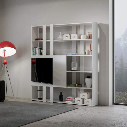 Libreria Composizione H Kato 6R 2 fianchi 2 fasce lunghe 2 fasce corte 2 fasce medie pannello TV Bianco Frassino