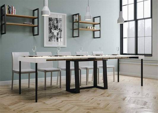 Itamoby Asia Consolle Allungabile, Pannelli di nobilitato, Bianco Frassino/Antracite, 90 cm x 40 cm x 77 cm