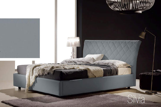 Letto una piazza e mezza contenitore, similpelle lavabile, trapuntato, colore grigio - Dimensioni: Larghezza 138 x 228 x H 110 cm - per materasso 120 x 200. - 100% Made in Italy (SFI)