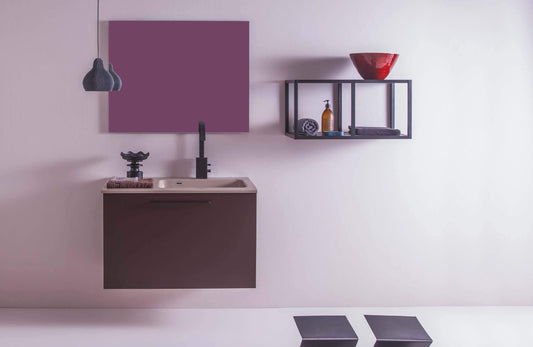 Dafne Italian Design Mobile da bagno monoblocco sospeso con un cassettone colore marrone effetto opaco (cm. L88 x P50 x H57), con specchio e pensile