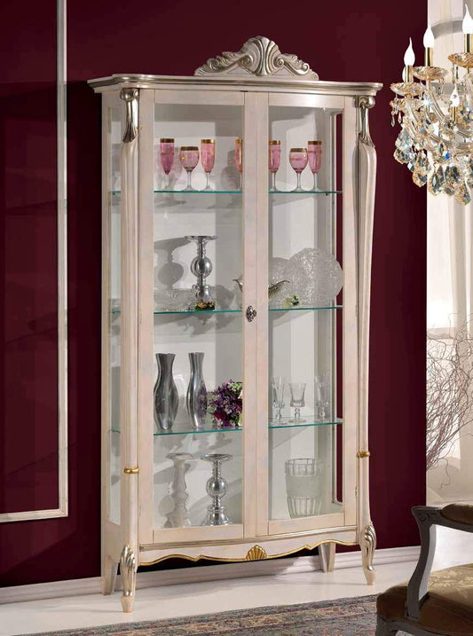 Dafne Italian Design Vetrina Stile Classico Laccato Bianco e Oro (cm. L. 109 - P. 40 - H. 212) (TVG)