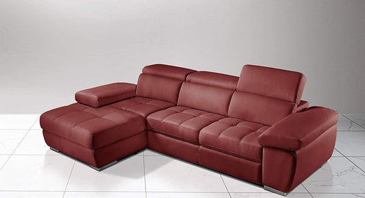 Dafne Italian Design Divano Letto angolare 3 posti con penisola a Sinistra. Similpelle Effetto Nabuk Bordeaux (cm. 265 x 182 x 97h)