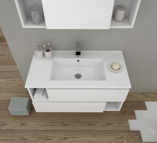 Dafne Italian Design Mobile da bagno sospeso bianco Misura: L.91 P.46 H. 45, specchio contenitore - 100% made in Italy