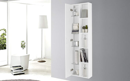 Dafne Italian Design Colonna bagno bianco lucido - Colonna sospesa con apertura a sinistra e vano a giorno a destra. Maniglia cromata e ripiani interni. cm. 49 x 22 x 160h. (STMB)