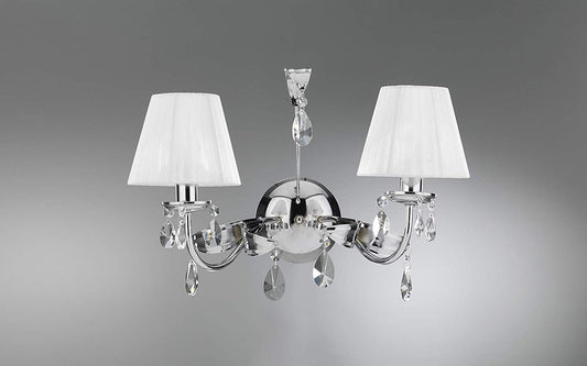 Dafne Italian Design Applique a due luci con paralumi in stoffa bianca e cristalli, senza lampadine con cristalli - compatibile con lampadina classe; A, A+, A++ - materiali: ferro - (STL)