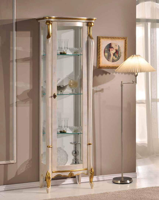 Dafne Italian Design Vetrina Stile Classico Laccato Bianco e Oro (cm. L. 70 - P. 38 - H. 195) (TVG)