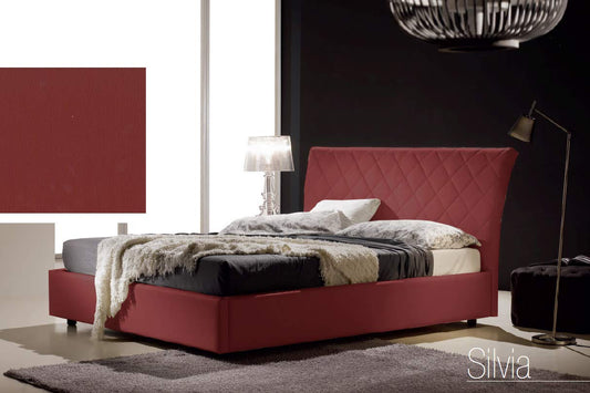 Dafne Italian Design Letto matrimoniale contenitore, similpelle, trapuntato, rosso bordeaux - 178x228x110 cm - per materasso 160x200-100% Made in Italy