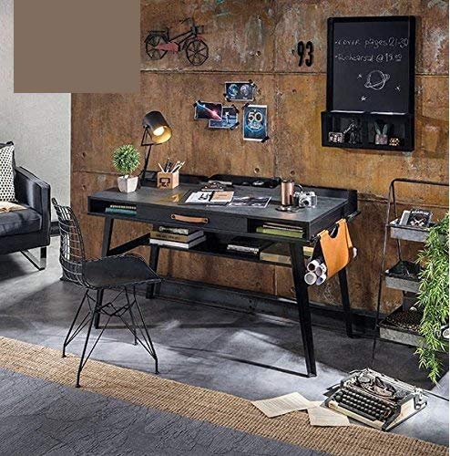 Scrivania in legno nera, dimensioni 80x134x62 cm - adatto per una camera ragazzo -design moderno - cassetto centrale mensola porta oggetti - porta riviste in pelle a lato