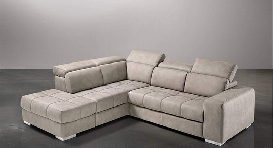 Dafne Italian Design Divano Letto angolare 3 posti con penisola a Sinistra. Similpelle Effetto Nabuk Beige (cm. 266 x 230 x 94h)