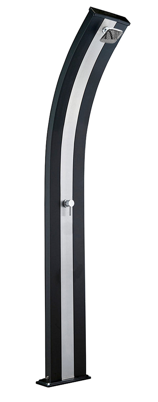 Doccia in alluminio Arkema D300/7016-I Dada Antracite Inox Doccia solare dal design curvo totalmente in alluminio Trattamento anticorrosione Verniciatura a polvere Serbatoio con capacità di 40 litri Altezza 225 cm Peso 22 kg con miscelatore caldo e freddo