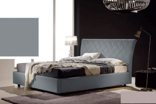 Letto una piazza e mezza contenitore, similpelle lavabile, trapuntato, colore grigio - Dimensioni: Larghezza 138 x 218 x H 110 cm - per materasso 120 x 190. - 100% Made in Italy (SFI)