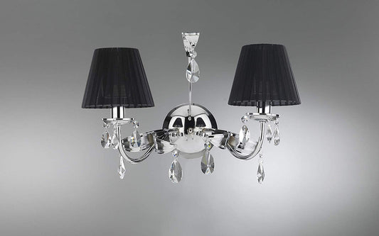 Dafne Italian Design Applique a due luci con paralumi in stoffa bianca e cristalli, senza lampadine con cristalli - compatibile con lampadina classe; A, A+, A++ - materiali: ferro - (STL)