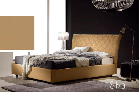 Dafne Italian Design Letto matrimoniale contenitore, similpelle, trapuntato, beige scuro -178x228x110 cm - per materasso 160x200-100% Made in Italy