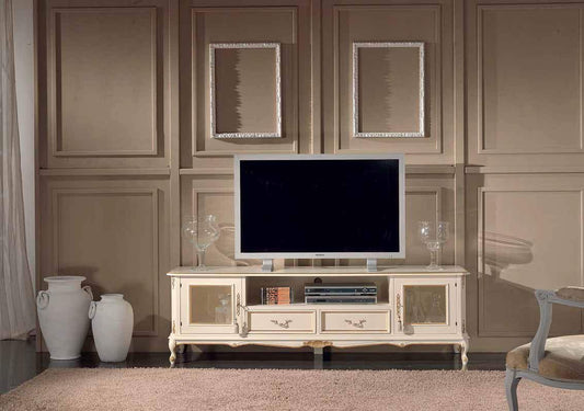 Dafne Italian Design Porta TV Stile Classico Noce Laccato Bianco (cm. L. 180 - P. 43 - H. 55) (TVG)