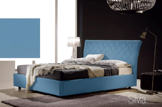 Dafne Italian Design Letto matrimoniale contenitore, similpelle lavabile, trapuntato, colore azzurro - Dimensioni: Larghezza 178 x 228 x H 110 cm - per materasso 160 x 200. - 100% Made in Italy (SFI)