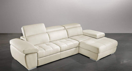 Dafne Italian Design Divano Letto angolare 3 posti con penisola a Destra. Similpelle Milk (cm. 277 x 182 x 97h)