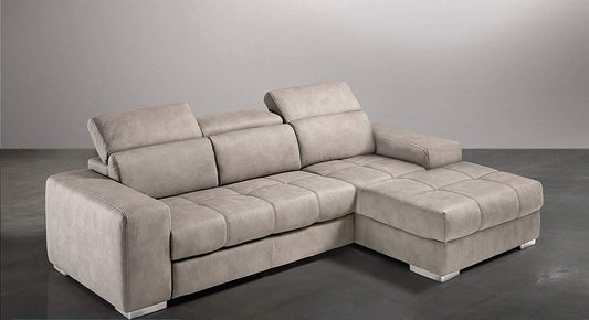 Dafne Italian Design Divano Letto angolare 3 posti con penisola a Destra. Similpelle Effetto Nabuk Beige (cm. 259 x 178 x 94h)