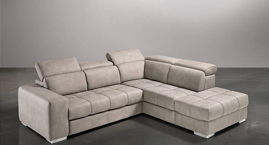 Dafne Italian Design Divano Letto angolare 3 posti con penisola a Destra. Similpelle Effetto Nabuk Beige (cm. 266 x 230 x 94h)