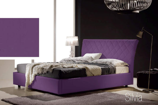 Dafne Italian Design Letto una piazza e mezza contenitore, similpelle, trapuntato, viola -138x228x110 cm - per materasso 120x200-100% Made in Italy