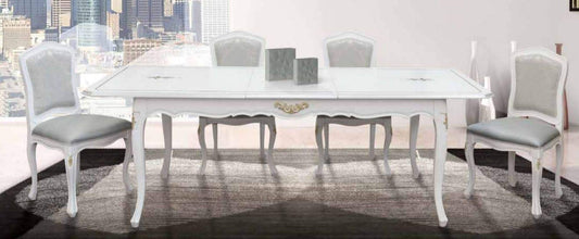 Set di Tavolo con sedie Laccato Bianco, Stile Classico (cm. L.180 - P.100 - H.78) (TVG)
