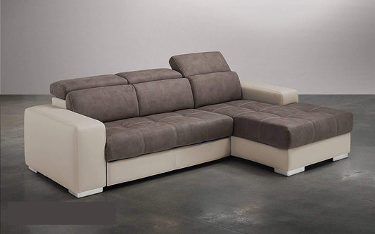 Dafne Italian Design Divano Letto angolare 3 posti con penisola a Destra. Similpelle Sabbia, Similpelle Effetto Nabuk Elephant (cm. 259 x 178 x 94h)