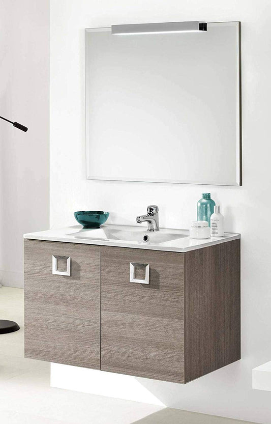 Dafne Italian Design Mobile da bagno sospeso misura cm. 81 x 47 x 195h. colore rovere chiaro con lavabo integrato e specchio con luci led.