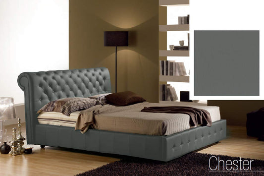 Dafne Italian Design Letto matrimoniale contenitore, similpelle, lavorazione capitonn?, grigio scuro - 180x236xH114 cm - per materasso 160x200-100% Made in Italy