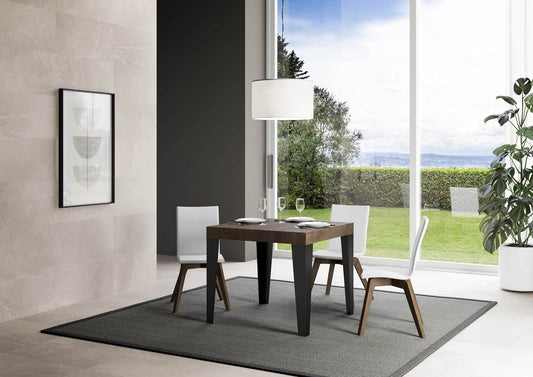 Dafne Italian Design Tavolo Flame allungabile piano Noce 90x90 telaio allungato 246 Antracite