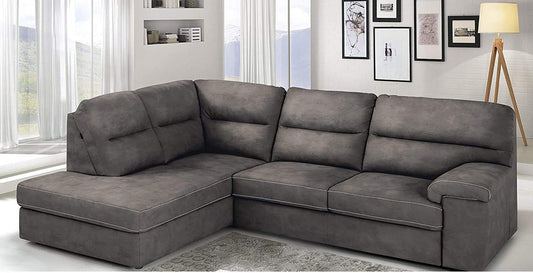 Dafne Italian Design Divano Letto angolare 3 posti con penisola a Sinistra. Similpelle Effetto Nabuk Granit Grey (cm. 252 x 196 x 96h)