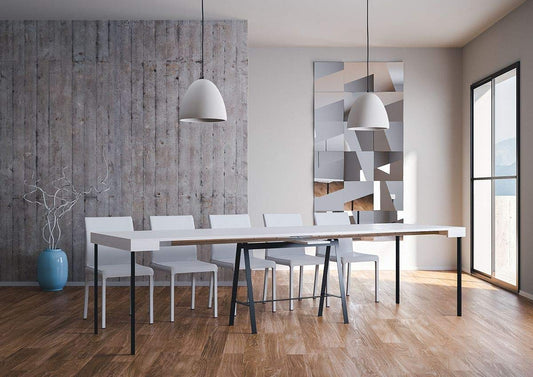Dafne Italian Design Consolle allungabile Banco Bianco Frassino Telaio Antracite