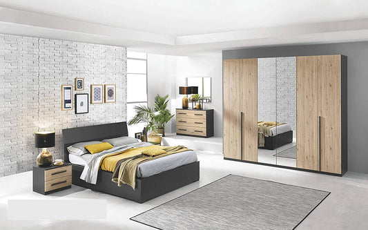 Dafne Italian Design Camera Completa - Piombo, Effetto Quercia Naturale (cm. 274 x 60 x 250 cm)