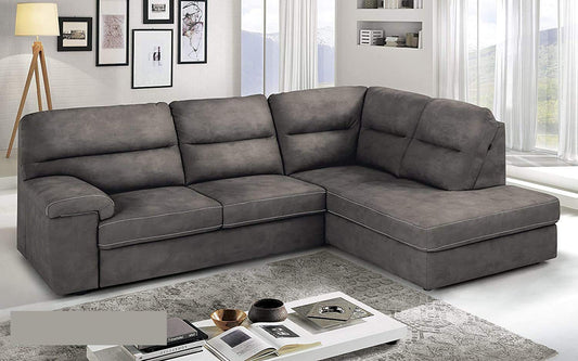 Dafne Italian Design Divano Letto angolare 3 posti con penisola a Destra. Similpelle Effetto Nabuk Granit Grey (cm. 252 x 196 x 96h)