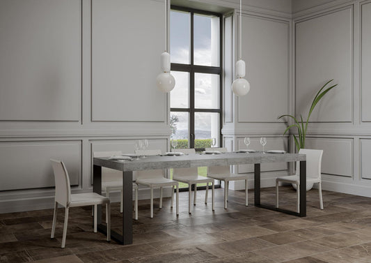 Dafne Italian Design Tavolo Tecno Premium allungabile piano Cemento 90x180 allungato 284 telaio Antracite