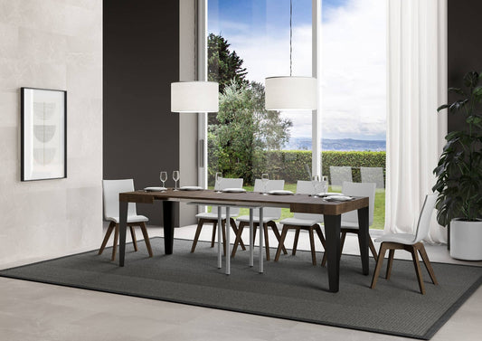 Dafne Italian Design Tavolo Flame allungabile piano Noce 90x90 telaio allungato 246 Antracite