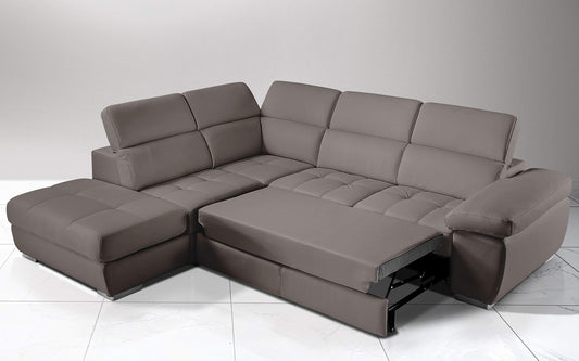 Dafne Italian Design Divano Letto angolare 3 posti con penisola a Sinistra. Similpelle Talpa (cm. 285 x 245 x 97h)