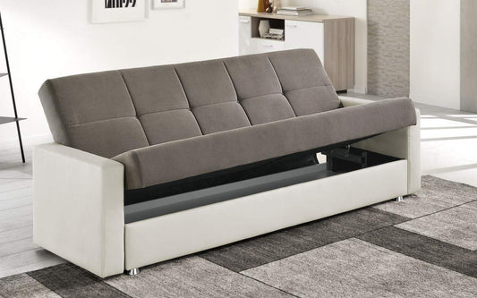 Dafne Italian Design Divano Letto 3 posti - Colore: Champagne e Marrone - e Similpelle - cm. 217 x 90 x 93h