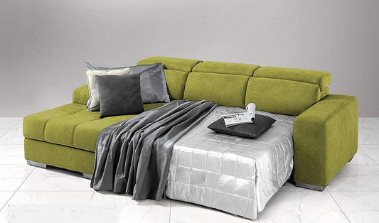 Dafne Italian Design Divano Letto angolare 3 posti con penisola a Sinistra. Tessuto Romeo Verde Acido (cm. 259 x 178 x 94h)