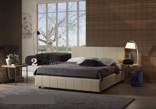 Dafne Italian Design Letto matrimoniale contenitore, similpelle lavabile, colore avorio - Dimensioni: Larghezza 174 x 215 x H 98 cm - per materasso 160 x 200. - 100% Made in Italy (SFI)