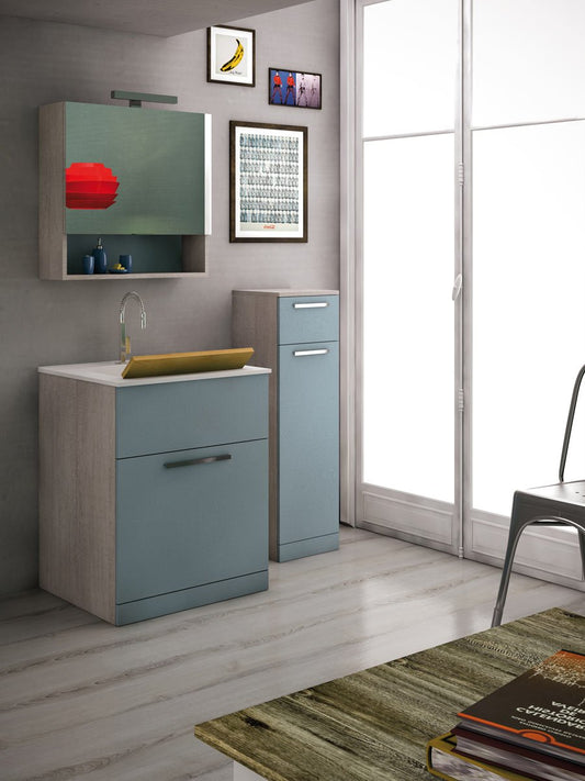 Dafnedesign.com - Mobile lavanderia con cesti per il bucato -Misura: L.70 + 35 P.35/63 cm Finitura: Rovere