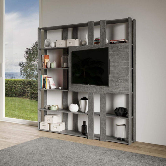 Dafne Italian Design Libreria Composizione N Kato 6R 6 fasce lunghe 2 fasce corte 2 fasce medie pannello TV Cemento