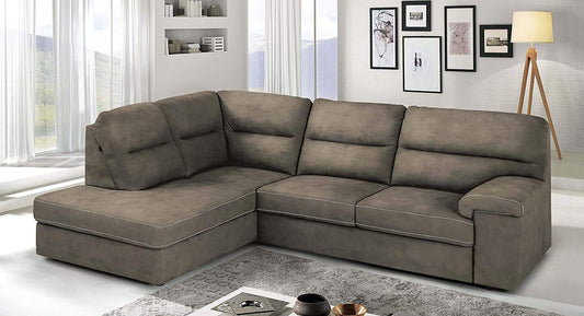 Dafne Italian Design Divano Letto angolare 3 posti con penisola a Sinistra. Similpelle Effetto Nabuk Elephant (cm. 252 x 196 x 96h)