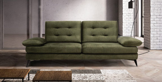 Dafne Italian Design Divano 3 posti moderno in tessuto colore verde con spalliera e braccio traslante - misure cm. L 240/294 - l 140 - H 94 - Made in Italy