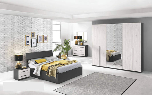 Dafne Italian Design Camera Completa - Piombo, Effetto Quercia Bianca (cm. 274 x 60 x 250 cm)