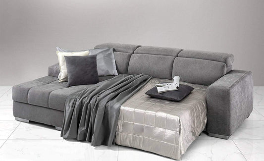 Dafne Italian Design Divano Letto angolare 3 posti con penisola a Sinistra. Tessuto Romeo Silver (cm. 259 x 178 x 94h)