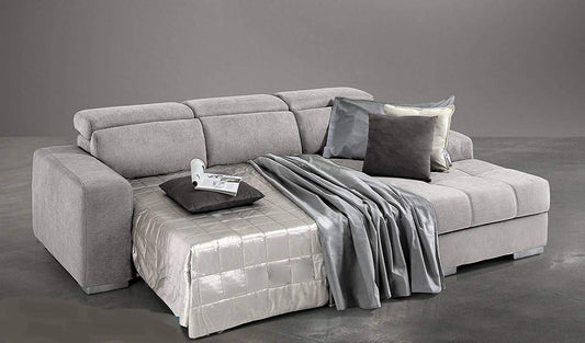 Dafne Italian Design Divano Letto angolare 3 posti con penisola a Destra. Tessuto Romeo Perla (cm. 259 x 178 x 94h)