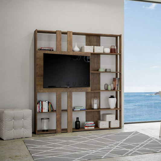 Dafne Italian Design Libreria Composizione L Kato 6R 2 fianchi 2 fasce lunghe 2 fasce corte 2 fasce medie pannello TV Noce