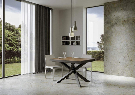 Itamoby, Tavolo allungabile Volantis Evolution 120->380 cm, Piano in Noce e Telaio in Antracite L.120 P.90 H.77 (allung. Fino a 380 con 5 allunghe)