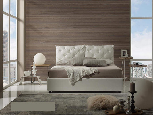 Dafne Italian Design Letto matrimoniale contenitore, similpelle, c bianco - 176x220x114 cm - per materasso 160x200-100% Made in Italy